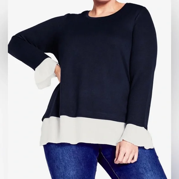 Black and White Long Sleeve Layered Look Top Shirt - Picture 2 of 10